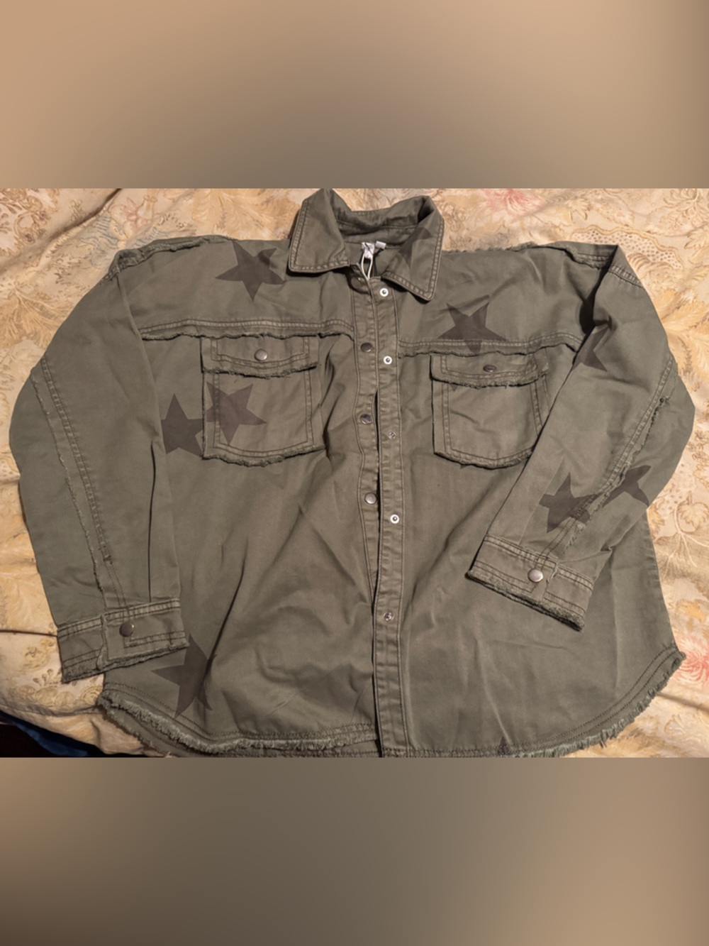 Elan Olive Green Star-Print Button-Down Shirt
